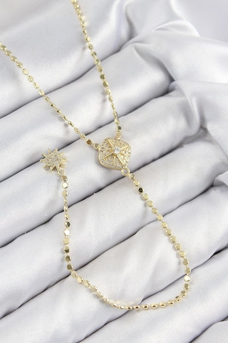 Pirinç Zirkon Taşlı Ezme Zincirli Madalyon Model Gold Renk Y Kolye - Tj-bko10471 Çok Renkli