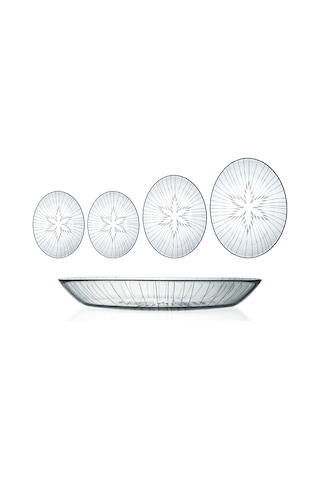 Decocia 4 Adet Oval Cam Salata Sunum Tabak Takımı Vega Desenli