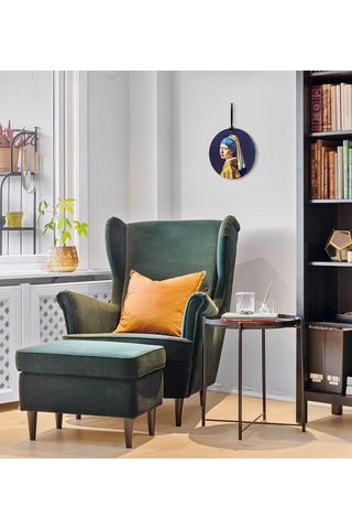 23 Cm Çap - İnci Küpeli Kız Baskılı Füzyon Cam Duvar Dekoru