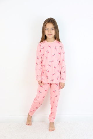 Kız Çocuk Orta Kalınlıkta Basic Baskılı Pijama Takımı Koyu Pembe