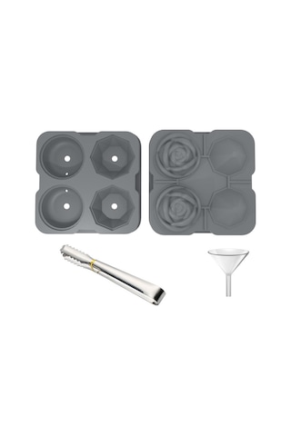 4 Delikli Gül Elmas Şekli Kokteyl Buz Küpü Kalıpları Silikon Buz Topu Makinesi, Renk: Buz Klipsli Gri Diğer