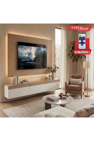 Purelıne Ledli Duvar Tv Ünitesi 140 Cm Meşe Beyaz Beyaz-meşe 160 Cm