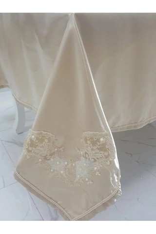 Anjelica Incili Dantelli Monoray Kumaş Bej Masa Örtüsü 170x230 Cm - 1018 Çok Renkli