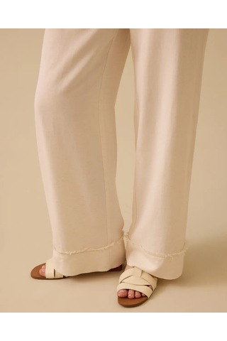 Scl Minimalist Oversize Kadın Pantolon - Geniş Paça Midi Bej