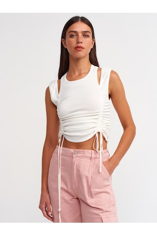 Dilvin Önü Büzgülü Triko Atlet  Ekru