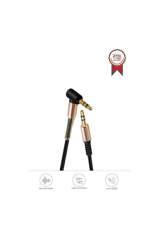 Torima Xf-09 Siyah Altın Uçlu Araç Müzik Ses Kablosu Stereo Aux Akordiyon Kablo 3.5mm Aux 1 Metre Kablo