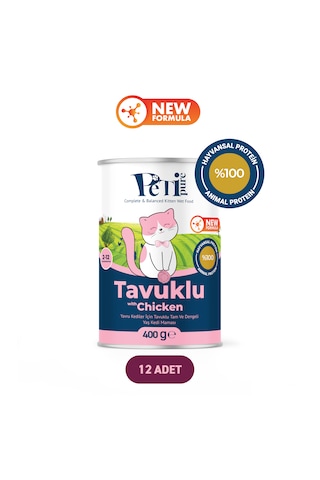 Tavuklu Yaş Konserve Yavru Kedi Maması, Jöle İçinde Parça Etli, 400 Gr X 12 Adet