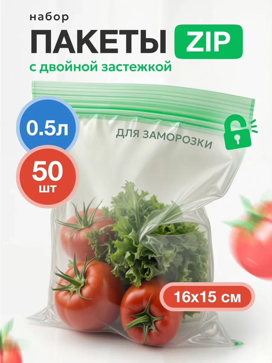 Clear Line Çift Zip-lock Kilitli Dondurucu Poşeti 0,5l 50 162937037