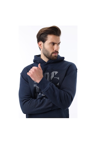 Madmext Lacivert Baskılı Kapüşonlu Cep Detaylı Erkek Sweatshirt 7062 Lacivert