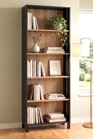 Robin Home Prime 5 Raflı Neon Led Işıklı Kitaplık Ahşap Ayaklı Sepet-siyah 183cm