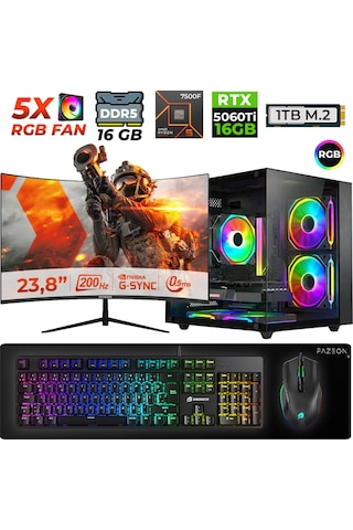 Xaser Live X50 R5-7500F 16 GB 1 TB Nvme SSD 16 GB RTX5060Ti 23.8" Dos Masaüstü Oyuncu Bilgisayarı