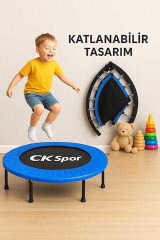 102cm Katlanabilir Trambolin Taşınabilir Egzersiz Mavi Trambolini