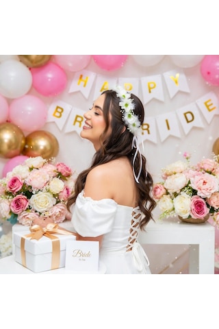 Çiçekli Kurdeleli Bride Taçı Bekarlığa Veda Parti Aksesuarı Çember Taç Diğer