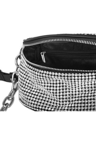 Nas Bag Kadın Bel Ve Body Bag Black Diamond Siyah Taşlı Şık Çanta Gümüş Taşlı