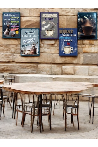 5 Parça 14cmx20cm Dekoratif Mdf Tablo, Kahve Köşesi Tabloları, Duvar Tabloları, Cafe Tabloları, Çerçeve Görünümlü Dekoratif Hediyelik