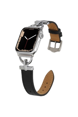 Ekılıf - Apple Uyumlu Watch 40mm - Kordon Deri Kordon Krd-53 - Siyah-gümüş