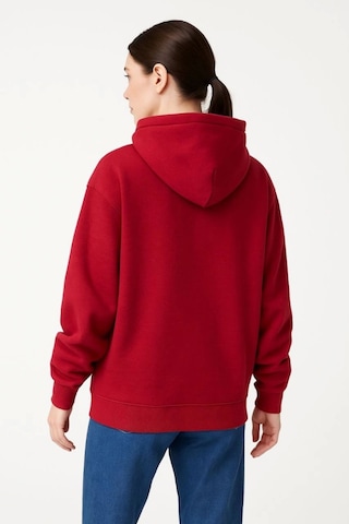 Samuray Ninja Çift Kapüşonlu Hoodie Oversize Kanguru Cepli, Bahar - Kışlık Fermuarlı Sweatshirt- Kırmızı Kırmızı