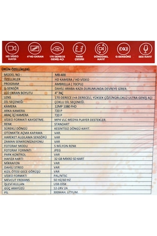 NYF Wevolt DVR Kayıt Cihazı 4 inç Ekranlı 3 Kameralı MB-400