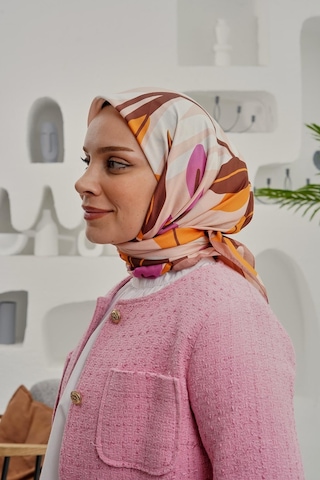 Afvente Yaprak Desen Kahverengi Soft Pamuk Eşarp