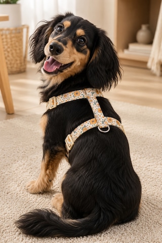 Köpekler İçin Dayanıklı Ve Güvenli, Desenli H Tipi Göğüs Tasması 20mm Krem