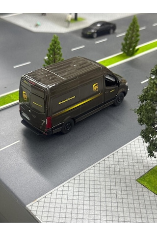Çek Bırak Diecast Model Araba 10 Cm - Mercedes Sprinter Kargo Arabası Ups Metal Açılabilir Kapılı