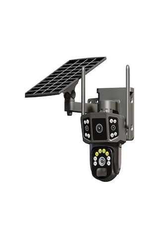 Solar Kamera Güneş Enerjili 1080p Full Hd Çift Kameralı Extra Led Alarm Ses Akıllı Güvenlik Kamerası