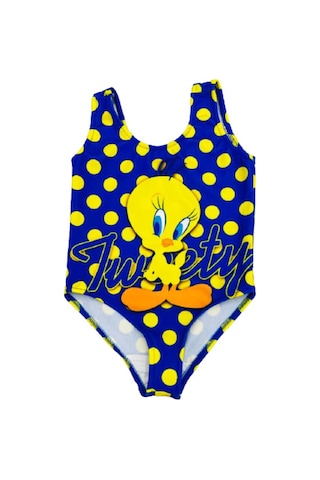 Lolliboomkids Kız Çocuk Puantiye Tweety Baskılı Lacivert Sarı Askılı Mayo Sarı - Mavi