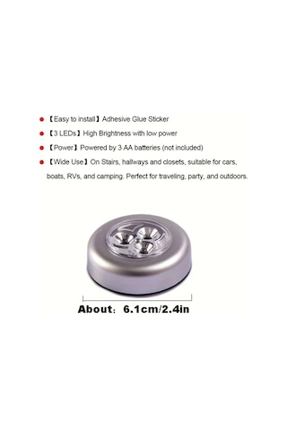 Willowhaven 3 Adet Yuvarlak Led Dokunmatik Gece Lambası Beyaz Işık Pilsiz Yapışkanlı Dolap Aydınlatma