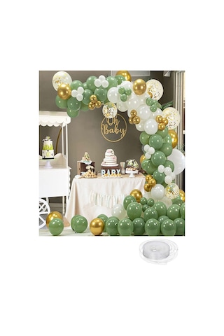 65 Balonlu Balon Zinciri 30 Küf Yeşili ,15 Mat Beyaz, 10 Krom Gol