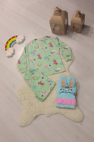 Durukoza %100 Pamuk Çocuk Pijama Takımı Kız 4 Mevsim Açık Yeşil