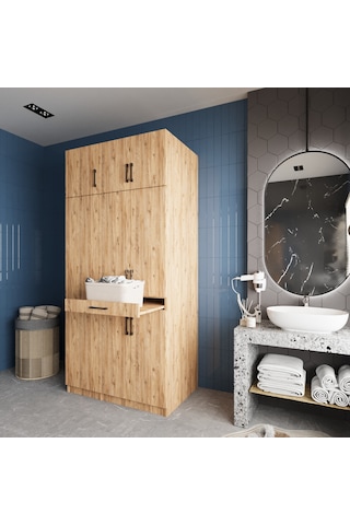 Vita Çamaşır Ve Kurutma Makinesi Dolabı Banyo Dolabı Çam