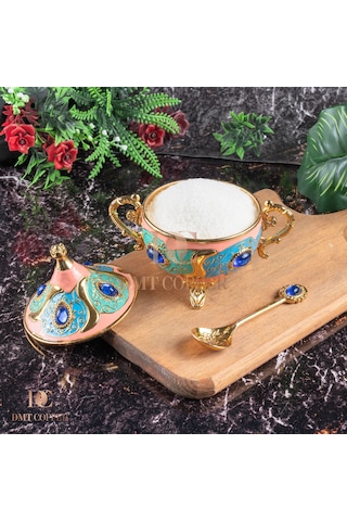 Dmt Copper Home Gaziantep Renkli Zamak Şekerlik Kase Yükseklik 11 Cm Genişlik 13 Cm& Kaşık Dahil