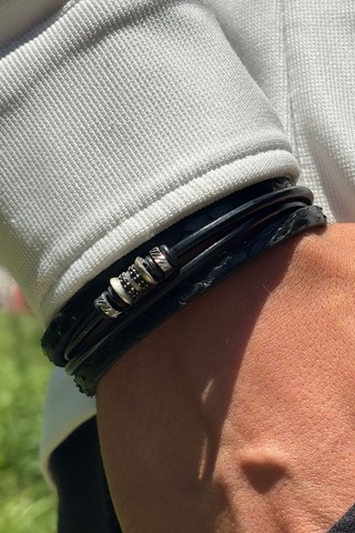 El İşçiliği İle Üretilmiş Hakiki Deri Erkek Bileklik Gümüş