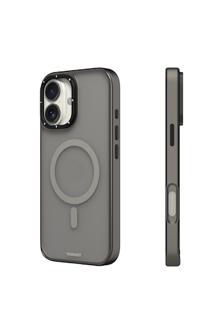 Apple Uyumlu iPhone 16 Kılıf Magsafe Şarj Özellikli Cam Arka Yüzey Tpu Youngkit Gemstone Serisi Kapak Gri