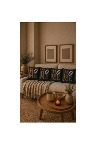 Punch Nakışlı Kırlent Kılıfı 45x45 Cm Kırlangıç Home Çapa Çiçek Desenli Siyah-home