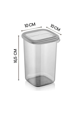 Kitchen Life 6'lı Etiketli Square Kare Erzak Saklama Kabı Seti 1200 ML - Sert Kapaklı Düzenleyici Kavanoz Antrasit - Siyah