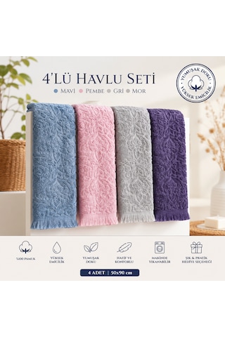 Pamuklu Mutfak Havlusu 4'lü Set 30x50 Cm El Ve Kurulama Havlusu Yumuşak Emici Çok Amaçlı Mavi