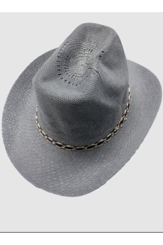 Kardelen Butik Denizli Batı Western Hasır Şapka Unisex Gri Gri