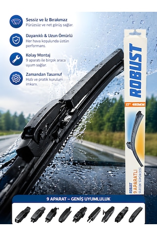 45 Cm 17 450mm Universal Oto Sileceği 9 Aparatlı Sessiz Çalışma İz Bırakmaz Premium Kalite