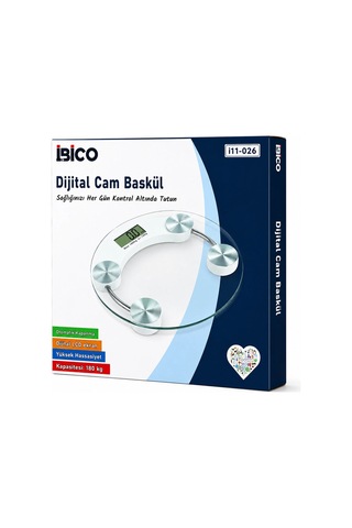 Dijital - Pilli Yuvarlak Banyo Baskül Terazi Tartı Lcd Ekran 180kg/0.1g 30x30cm İ11-026 5580