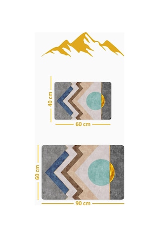 Yıkanabilir Kaymaz Tabanlı Modern Desenli 2'li Banyo Paspas Takımı Bps0031 Renkli