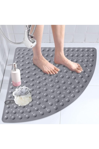Mainshop Banyo Küveti Paspas Duş Köşe Vantuzlu Gider Delikli Duş Ve Küvet Için 54x54 Cm M-163 Gri
