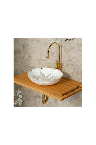 E-7032 Tezgah Üstü Lavabo Altın Beyaz
