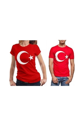 Bohem Stil Unisex Kırmızı Türk Bayraklı Kısa Kol T-shirt-8911 Kirmizi