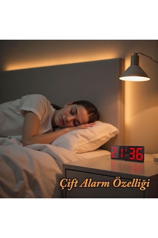 Upway Kırmızı Led Dijital Masa Saati Aynalı Şık Çift Alarm Sıcaklık Tarih Kırmızı - Siyah