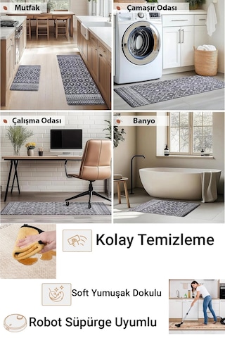 Valerine Life Mutfak Yolluğu Halısı Sweet Kitchen Krem Renk Tezgah Önü Paspası İkili Kilim Takımı Dö Siyah