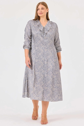 Galaxi Kadın Büyük Beden Desenli Fırfır Detaylı Elbise 4005 Mavi Mavi