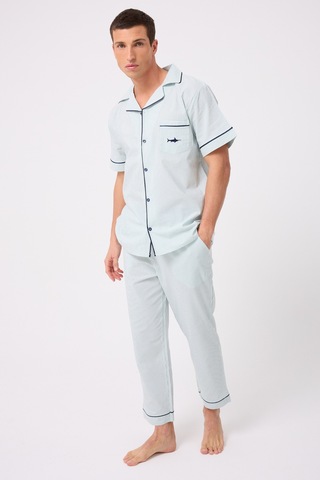 L'espadon Marısılk Seastrıpe Erkek Dokuma Yazlık Kısa Kollu Pantolonlu Pijama & Lounge Takımı Takımı-3200 Nane Yeşili