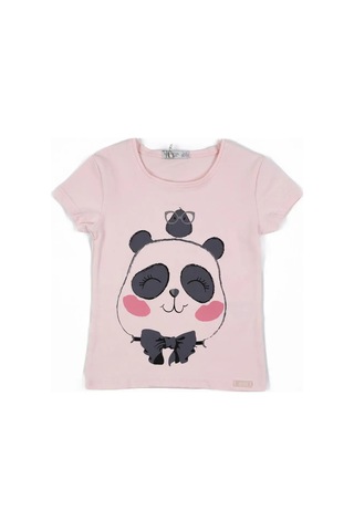 Kız Çocuk Pembe Panda Ve Kuş Detaylı Yazlık Tişört Pembe
