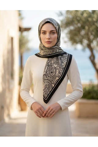 Moda Nuda Paisley Hüma Şal Siyah Beyaz - Zarif Seçim Siyah - Beyaz